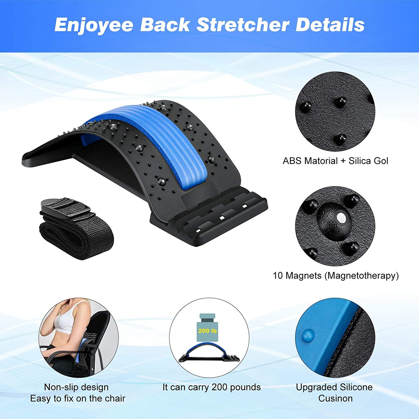 Back Stretcher Magnetotherapy Back Massager Multi-Level Back Support Acupressure Points, Posture Corrector for Pain Relief