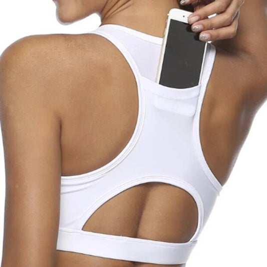 Women's Sports Bra with Phone Pocket: Wireless Fitness Top