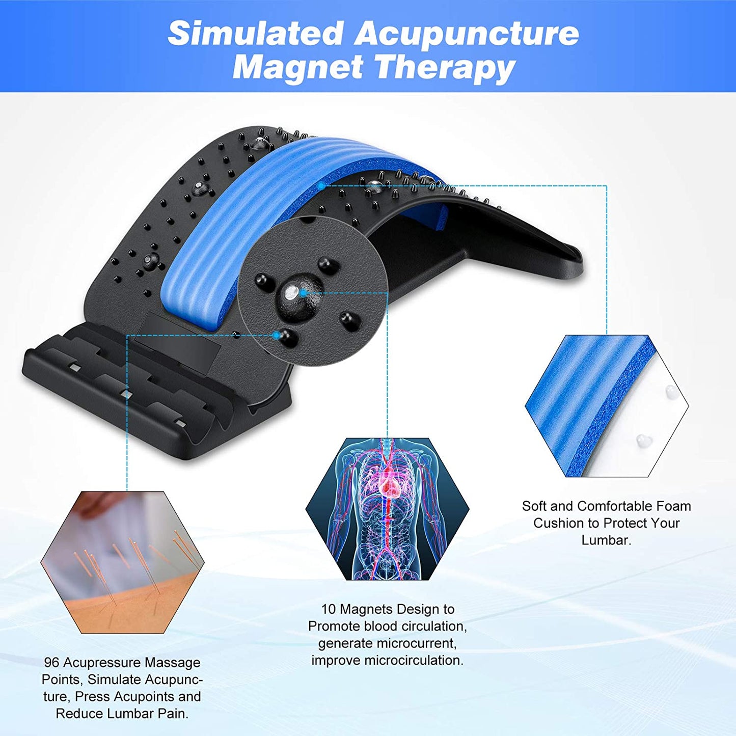 Back Stretcher Magnetotherapy Back Massager Multi-Level Back Support Acupressure Points, Posture Corrector for Pain Relief