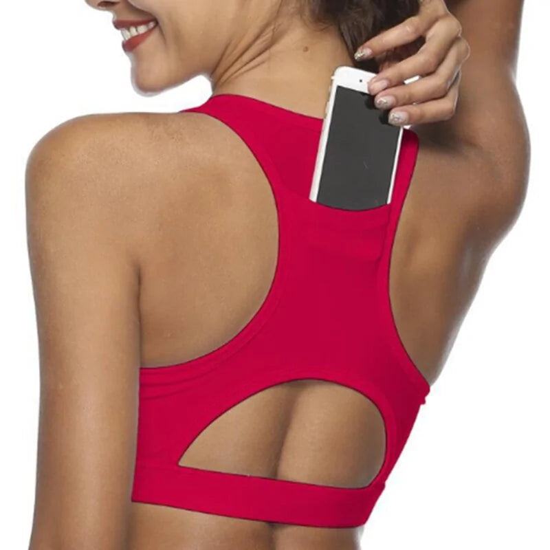 Women's Sports Bra with Phone Pocket: Wireless Fitness Top